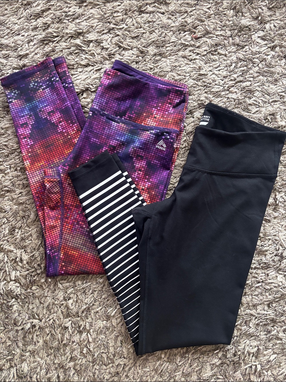 RBX Purple Pixel & Black Old Navy Leggings Set with Striped Accent